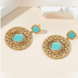 14K Gold Plated Geometric Circle CZ Statement Bohemia Drop Dangle Earrings